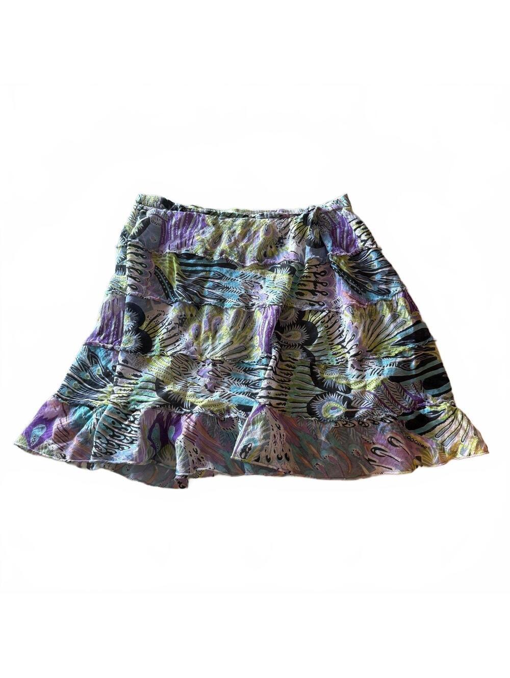 Studio West Tiered Abstract Print Mini Skirt Women's L/XL Boho Whimsigoth